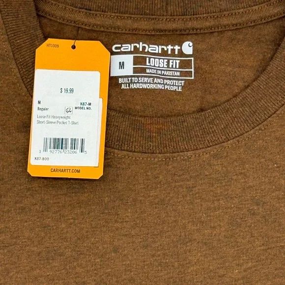 Carhartt Mens Loose Fit Midweight Short Sleeve Pocket T Shirt Brown Size M - Picture 2 of 3